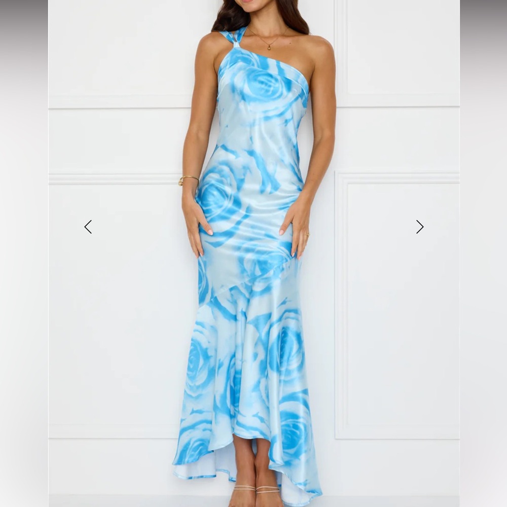 HELLO MOLLY AFTER DARK ALLURE ONE SHOULDER SATIN MAXI DRESS BLUE - Picture 5 of 9